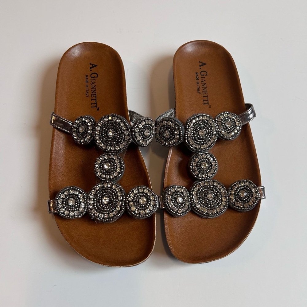 A. Giannetti Sandals Women's Size 6‎ Silver Medallion Straps Slip-on Italy